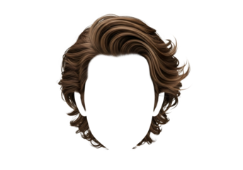 Man s wavy brown hair styled with volume isolated on transparent background