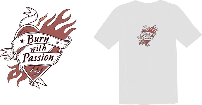 Vintage Tattoo Style Flaming Heart Graphic for T-Shirt and Apparel