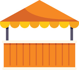 Empty wooden street food stall with orange awning and yellow trim, isolated on white background