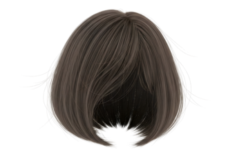 Brown wig hairpiece isolated on transparent background