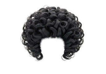 Dark curly wig isolated on transparent background