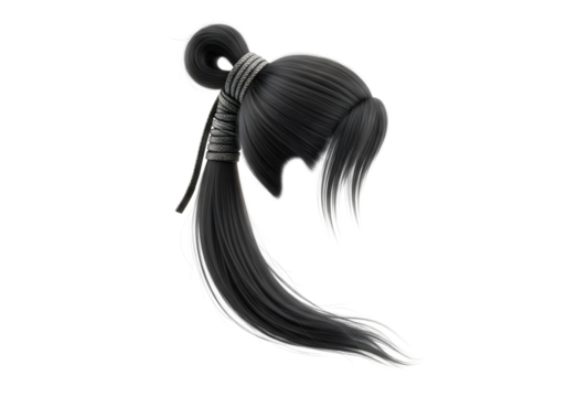 Dark hair ponytail isolated on transparent background