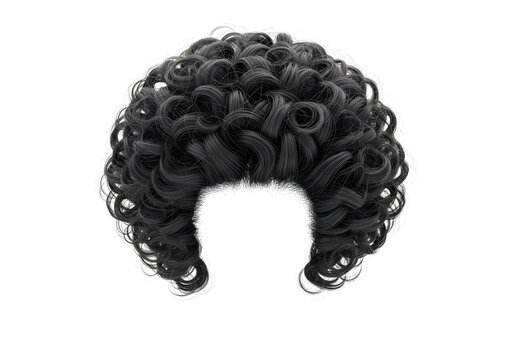 Dark curly wig isolated on transparent background
