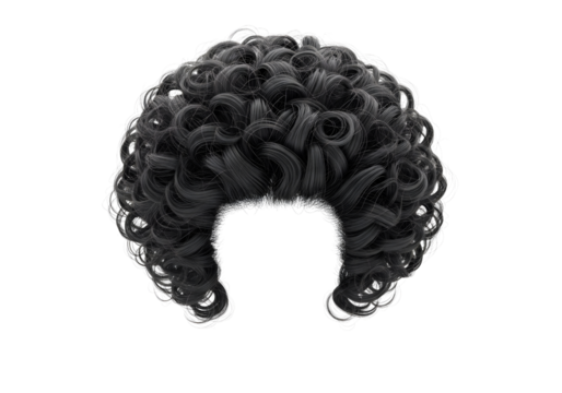 Dark curly wig isolated on transparent background