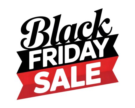 Black friday sale text on ribbon, isolated on transparent background