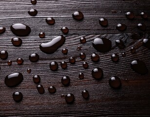 water droplets on a black wooden surface