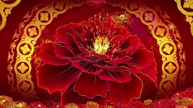 Chinese New Year background video, red lantern peony flower pattern background, 2026 Chinese New Year blessing, Asian festival celebration, choose for yourself a video to add New Year's appeal.