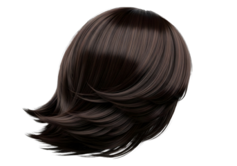 Dark brown layered bob hairstyle isolated on transparent background