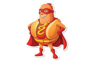 Colorfull stickers of Hotdog superhero pure white background..