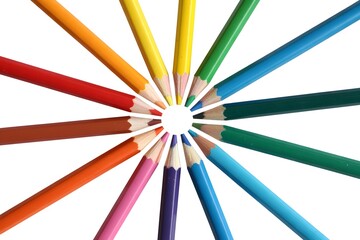 Naklejka premium colored pencils on white background