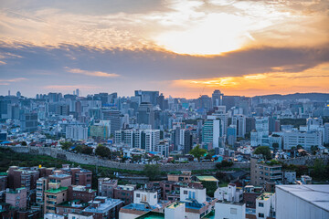 Seoul's Namsan Tower and its surrounding cityscape during the autumn day