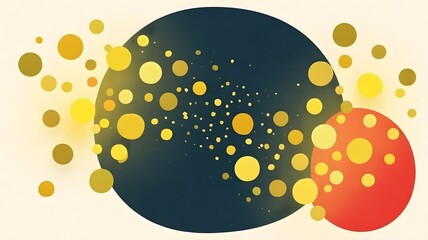 Abstract dark circle with yellow and orange dots and bokeh effect