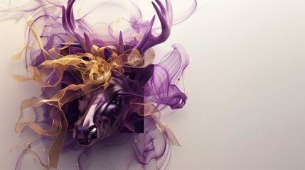 Deer Head Elegant Smoke Art Creation with Golden Accents