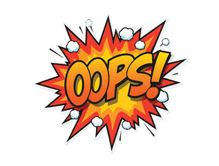 Oops comic explosion face pure white background.