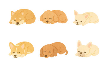 かわいい犬のイラストセット　お昼寝
