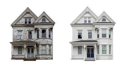 Fototapeta premium Victorian House Transformation Before and After Restoration Exterior View