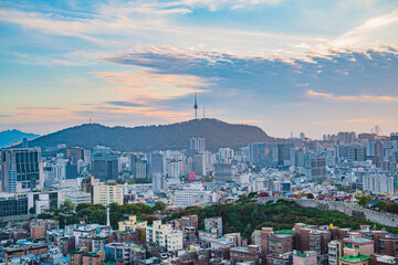 Seoul's Namsan Tower and its surrounding cityscape during the autumn day