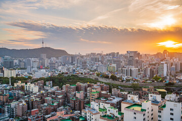Seoul's Namsan Tower and its surrounding cityscape during the autumn day