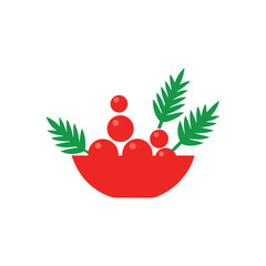 Festive red berries in bowl with pine branches for holiday celebration and winter decoration vector