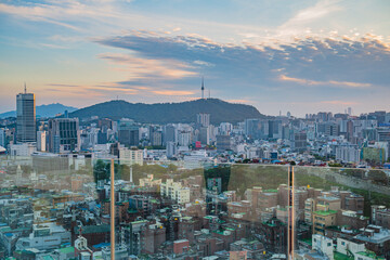 Seoul's Namsan Tower and its surrounding cityscape during the autumn day