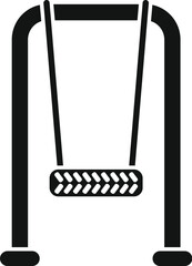 Empty swing set hanging from metal frame, perfect for children's playtime in playground