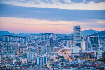 Seoul's Namsan Tower and its surrounding cityscape during the autumn day