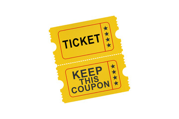 Yellow Event Ticket and Coupon Illustration. Vintage Admit One Paper Ticket Template for Raffle, Party Invitation, Cinema Entry, or Festival Pass Design