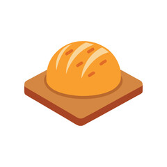 Freshly baked round bread loaf on a brown wooden cutting board overhead view vector