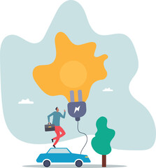 EV, Electric car clean energy environment friendly or hi technology using reusable solar power to fuel battery car.about a man and his life.