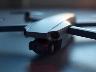 Modern drone with camera lens detail