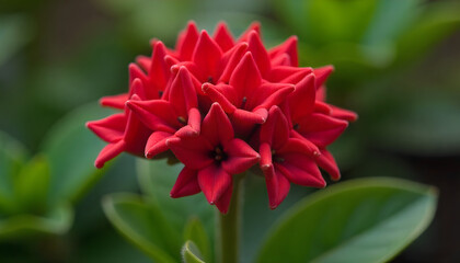 Vibrant red star-shaped flower bloom