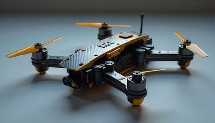 Modern drone with yellow propellers