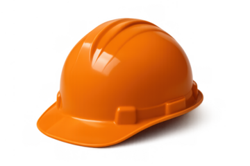 Orange hard hat for construction site safety and personal protective equipment, isolated on a transparent background