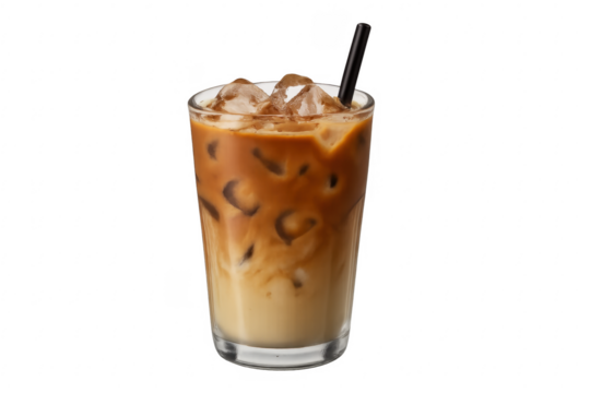 Iced coffee with milk and ice cubes