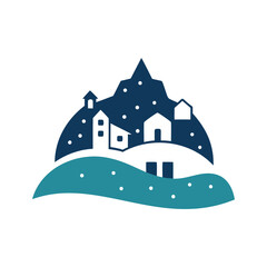 Idyllic tiny village nestled under heavy snowfall seen from a hilltop perspective vector