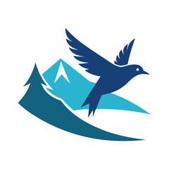 Lone bird soars over minimalist winter mountain peaks in serene landscape art vector