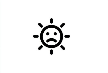 Obraz premium Sad Sun with a Frowning Face and Radiating Lines on a