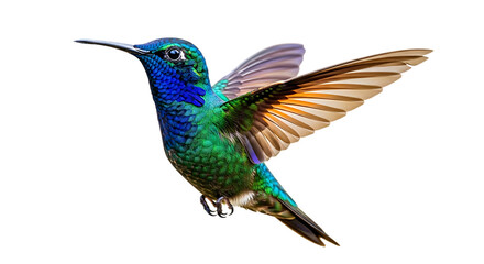 Obraz premium Hummingbird in flight with iridescent feathers isolated on transparent background