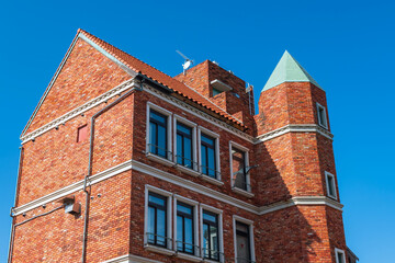 Antique brick building with blue sky at Mojiko retro town, Kitakyushu
