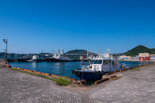 Ferry boat and cargo ship at Mojiko retro town port,Kitakyushu