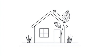 Eco-friendly house, leaves, grass, sustainable living, home illustration