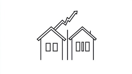 Fototapeta premium House prices growth up, two homes in line, white background; for financial use
