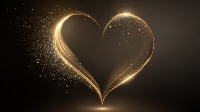 Golden Sparkling Heart Shape Design on Dark Background for Love, Celebration, and Romance Themes in Stock Photography