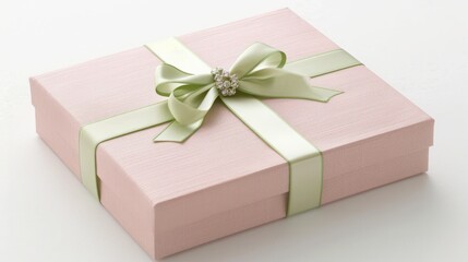 Elegant Pink Gift Box with Ribbon and Brooch Decoration