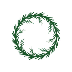 Minimalist winter pine twig wreath circular design festive natural greenery template vector