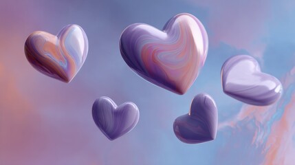 Obraz premium Colorful Heart Shapes in Ethereal Background, Romantic and Whimsical Art for Love and Emotion Themes, Perfect for Celebrations, Events, and Decorations