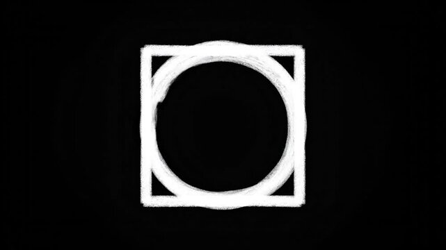A rectangular shape, drawn in rough strokes on black. Suggests emptiness and simple lines