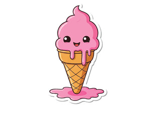  Vactor image of Ice cream cone melting with joy pure white background.