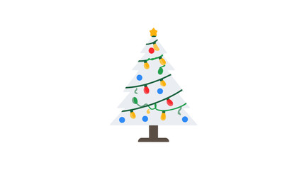 Stylized White Christmas Tree Vector Illustration with Festive Colorful Lights and Topper Star for Holiday Season Design