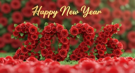 Red Rose 2026 Numbers with Happy New Year Text and Floral Background roses red roses